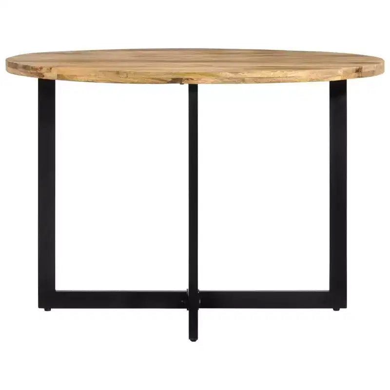 vidaXL Table de salle à manger en bois de manguier avec piètement en fer thermolaqué - Table polyvalente style rétro, diamètre 110 cm