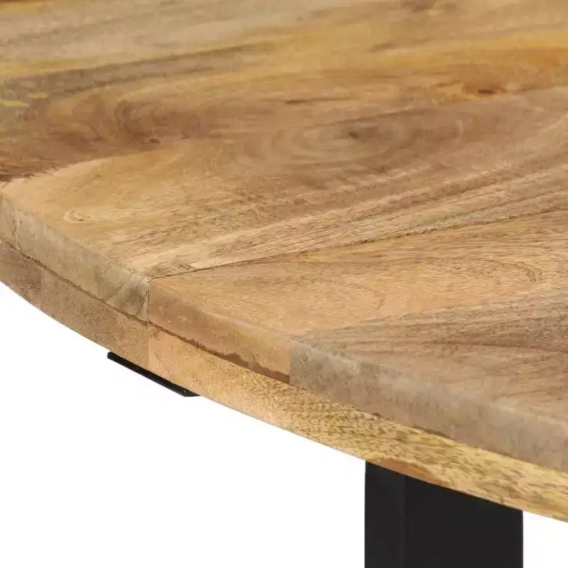 vidaXL Table de salle à manger en bois de manguier avec piètement en fer thermolaqué - Table polyvalente style rétro, diamètre 110 cm