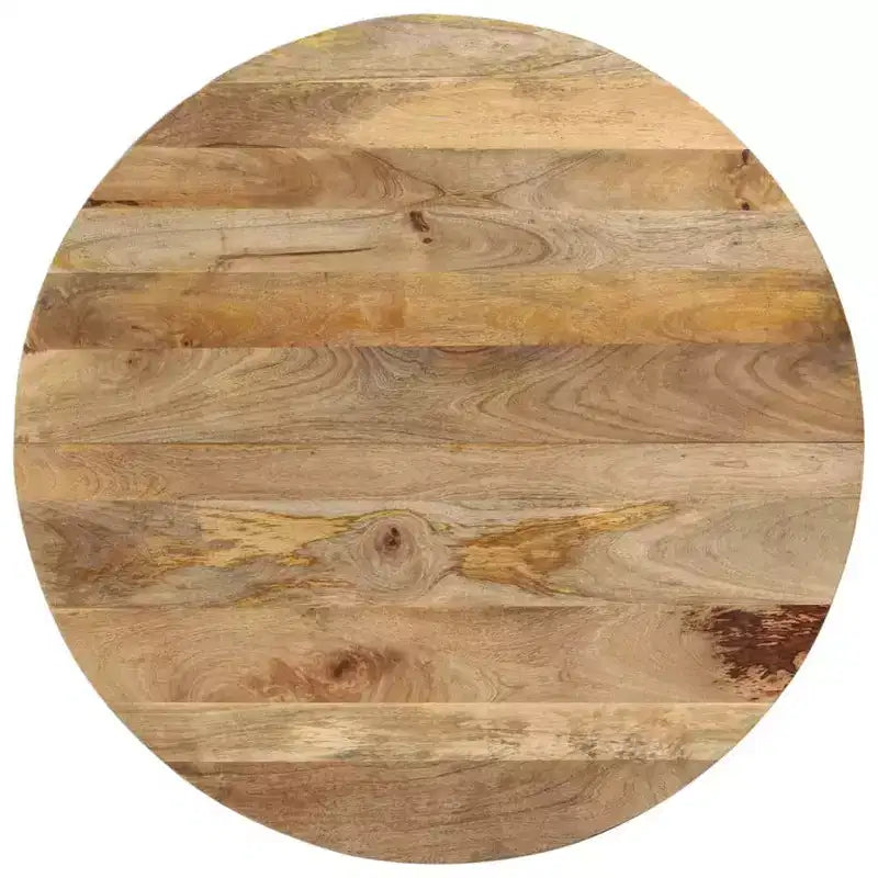 vidaXL Table de salle à manger en bois de manguier avec piètement en fer thermolaqué - Table polyvalente style rétro, diamètre 110 cm