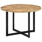 vidaXL Table de salle à manger en bois de manguier avec piètement en fer thermolaqué - Table polyvalente style rétro, diamètre 110 cm