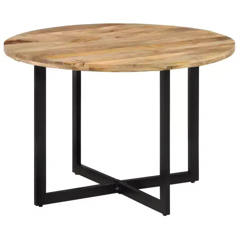 vidaXL Table de salle à manger en bois de manguier avec piètement en fer thermolaqué - Table polyvalente style rétro, diamètre 110 cm