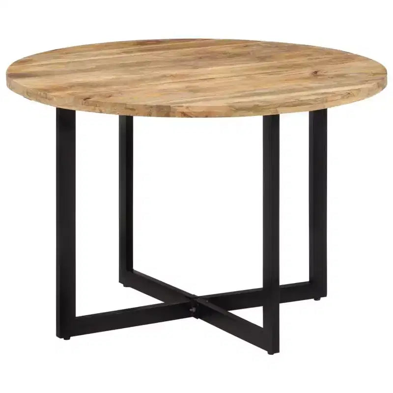 vidaXL Table de salle à manger en bois de manguier avec piètement en fer thermolaqué - Table polyvalente style rétro, diamètre 110 cm