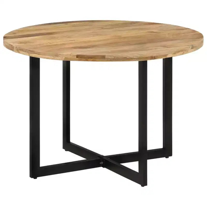 vidaXL Table de salle à manger en bois de manguier avec piètement en fer thermolaqué - Table polyvalente style rétro, diamètre 110 cm
