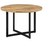 vidaXL Table de salle à manger en bois de manguier avec piètement en fer thermolaqué - Table polyvalente style rétro, diamètre 110 cm