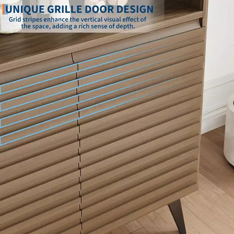 Buffet en bois cannelé de 71 cm avec étagères réglables et portes pour cuisine, salle à manger, appartements