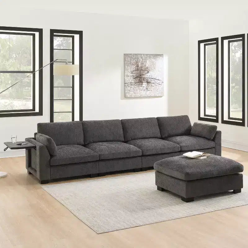 Canapé d'angle modulable 5 places en chenille Merax