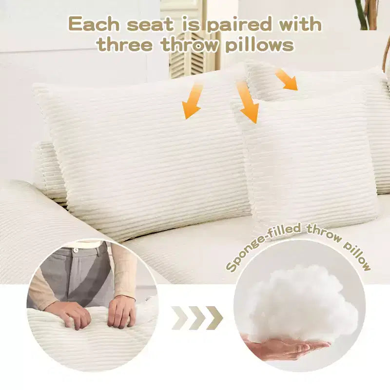 54.3 Canapé modulaire sectionnel Oversized Cloud, accoudoirs extra-épais, coussins à bonne résilience, design ergonomique, tissu velours côtelé doux de qualité supérieure