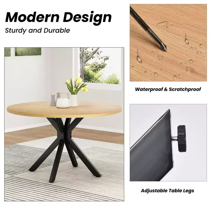 Table à manger ronde de 47 po, table basse moderne du milieu du siècle pour 4 à 6 personnes