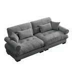 Grand canapé moderne à deux places avec accoudoirs rembourrés, canapé deux places en velours avec coussins lombaires et oreillers décoratifs, chambre à coucher, gris