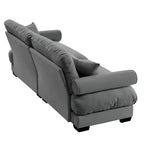 Grand canapé moderne à deux places avec accoudoirs rembourrés, canapé deux places en velours avec coussins lombaires et oreillers décoratifs, chambre à coucher, gris