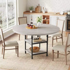 Table à manger ronde de 120 cm pour 4 personnes, Table de cuisine avec étagère de rangement et pieds en métal, Table circulaire pour salon et appartement (Table uniquement)