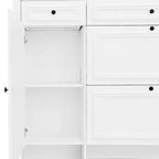 Porte-manteau 4-en-1 ModernLuxe, meuble à chaussures blanc pour entrée, vestiaire avec 4 crochets, porte d'armoire miroir, 2 tiroirs basculants et 2 armoires