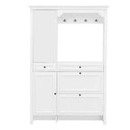 Porte-manteau 4-en-1 ModernLuxe, meuble à chaussures blanc pour entrée, vestiaire avec 4 crochets, porte d'armoire miroir, 2 tiroirs basculants et 2 armoires