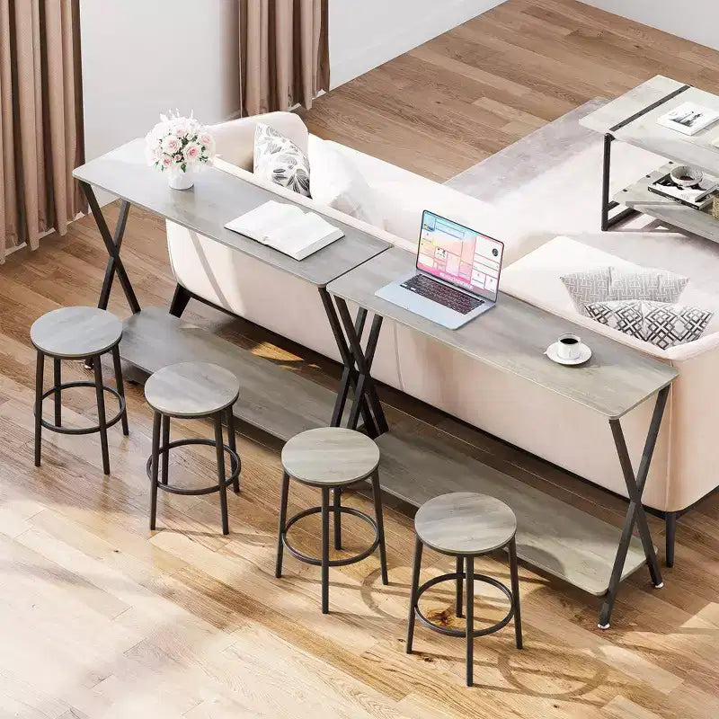 Petite console d'entrée, Table de couloir étroite, Console industrielle à 2 niveaux avec étagères, Table derrière le canapé, Consoles de foyer