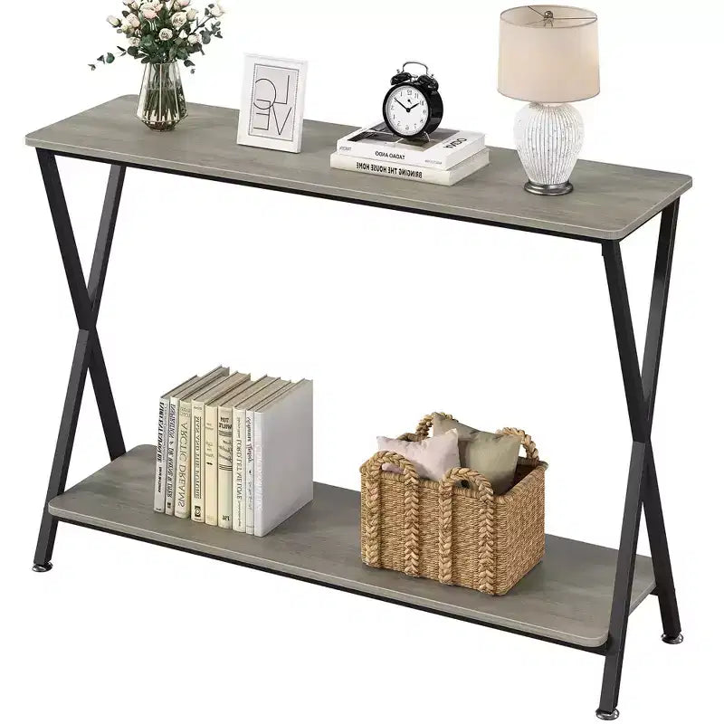 Petite console d'entrée, Table de couloir étroite, Console industrielle à 2 niveaux avec étagères, Table derrière le canapé, Consoles de foyer