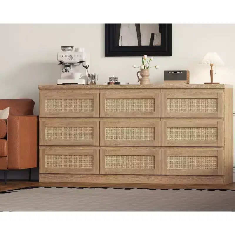 Commode de chambre, Commode en rotin à 9 tiroirs pour placard, Commodes doubles en bois et chiffonnier