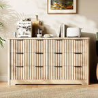 Commode 6 tiroirs cannelée GustoWave, rangement de vêtements robuste, bois naturel