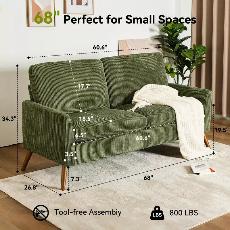Dyonery 68 Loveseat Sofa, Canapé confortable pour salon, Canapé deux places moderne du milieu du siècle, Petits canapés pour chambre à coucher ou bureau, montage sans outils