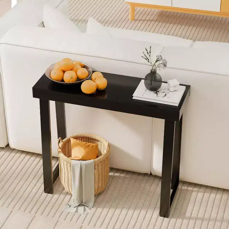 VINGLI 42.9 Table Console, Table d'entrée en bois massif, Table de canapé étroite pour salon, entrée, bois naturel