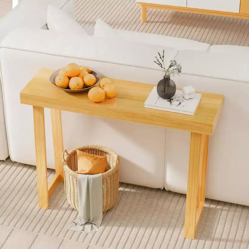 VINGLI 42.9 Table Console, Table d'entrée en bois massif, Table de canapé étroite pour salon, entrée, bois naturel