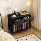 Meuble pour platine vinyle grande taille Costway avec station de charge, compartiments de rangement et 2 tiroirs Blanc/Noir
