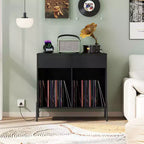 Meuble pour platine vinyle grande taille Costway avec station de charge, compartiments de rangement et 2 tiroirs Blanc/Noir