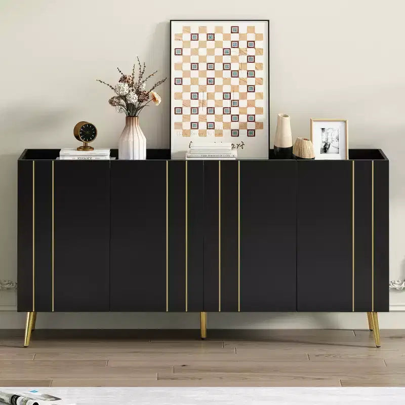 Meuble à chaussures luxueux CLIHOME avec 5 pieds en métal, meuble TV moderne avec 4 étagères réglables pour téléviseurs jusqu'à 70 pouces, buffet minimaliste