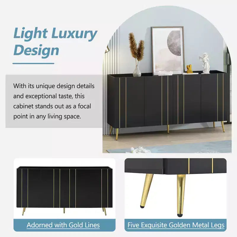 Meuble à chaussures luxueux CLIHOME avec 5 pieds en métal, meuble TV moderne avec 4 étagères réglables pour téléviseurs jusqu'à 70 pouces, buffet minimaliste