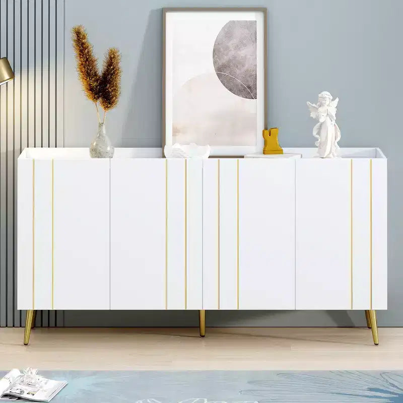 Meuble à chaussures luxueux CLIHOME avec 5 pieds en métal, meuble TV moderne avec 4 étagères réglables pour téléviseurs jusqu'à 70 pouces, buffet minimaliste