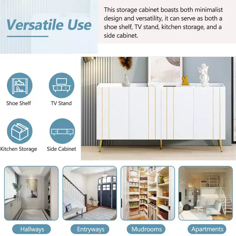 Meuble à chaussures luxueux CLIHOME avec 5 pieds en métal, meuble TV moderne avec 4 étagères réglables pour téléviseurs jusqu'à 70 pouces, buffet minimaliste