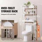 Étagère de Rangement pour Toilettes VEVOR, Organisateur de Salle de Bain 3 Niveaux Réglable, Étagère en Bambou avec 3 Crochets, Convient à la Plupart des Toilettes, Blanc