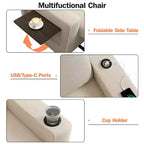 Fauteuil convertible 3 en 1 Dyonery, largeur 42,5 po, avec lit escamotable, ports de chargement USB, table d'appoint et porte-gobelet