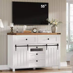Bahut de style ferme, avec 5 tiroirs et portes coulissantes de grange, table basse en bois avec étagère réglable pour salon, salle à manger