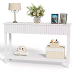 VINGLI Wavy Entryway Table with Drawers, 51 Console Table with Storage Shelf, Narrow Sofa Table, Entry Table for Living Room, Hallway, White