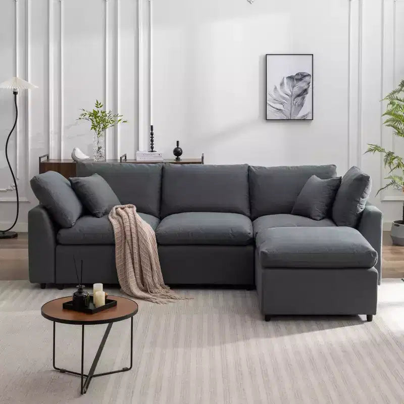 CLIHOME Canapé Sectionnel Convertible Rembourré en Duvet, Canapé en Forme de L avec Méridienne Réversible