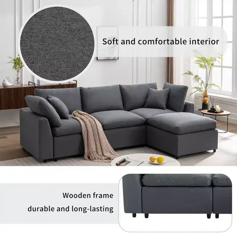 CLIHOME Canapé Sectionnel Convertible Rembourré en Duvet, Canapé en Forme de L avec Méridienne Réversible