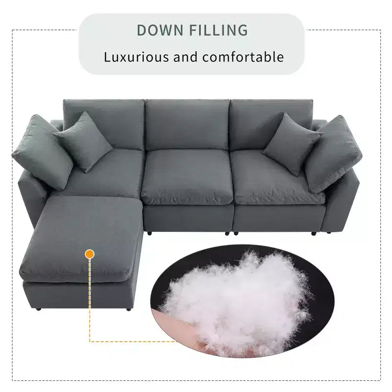 CLIHOME Canapé Sectionnel Convertible Rembourré en Duvet, Canapé en Forme de L avec Méridienne Réversible