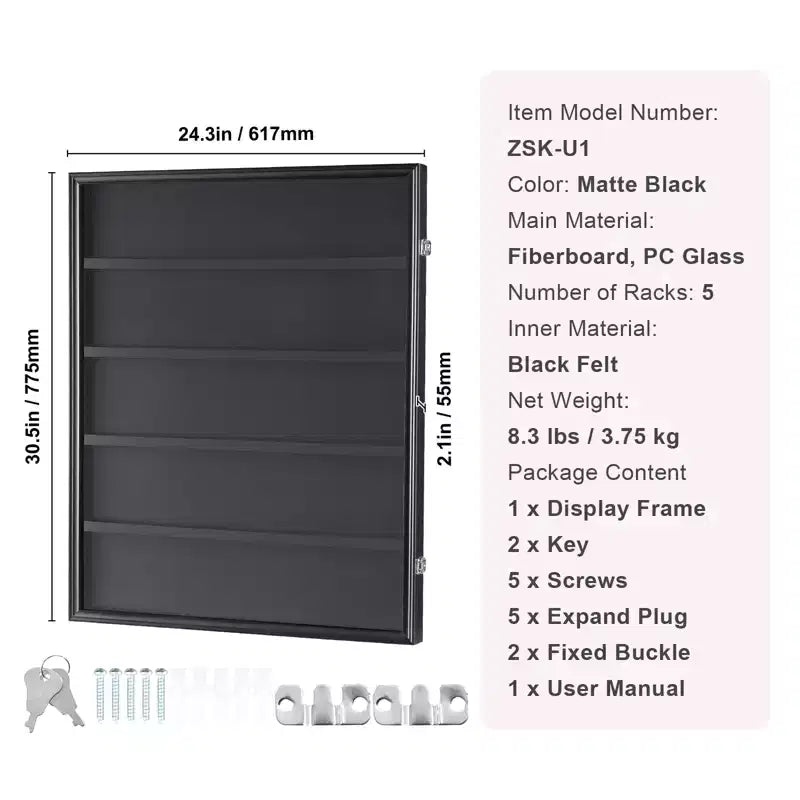 Présentoir de 35 cartes de sport VEVOR, 24,3x30,5x2,1 po, Cadre de présentation pour cartes de baseball avec verre PC transparent anti-UV à 98 %, Noir