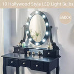 Coiffeuse Moderne, Coiffeuse Fille avec Miroir Lumineux et Tabouret Rembourré, Table de Maquillage avec 5 Tiroirs