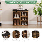Banc à chaussures avec siège rembourré, banc de rangement à chaussures avec étagères réglables et poches latérales, organisateur de rangement à 5 casiers pour entrée, porche, buanderie