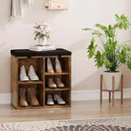 Banc à chaussures avec siège rembourré, banc de rangement à chaussures avec étagères réglables et poches latérales, organisateur de rangement à 5 casiers pour entrée, porche, buanderie
