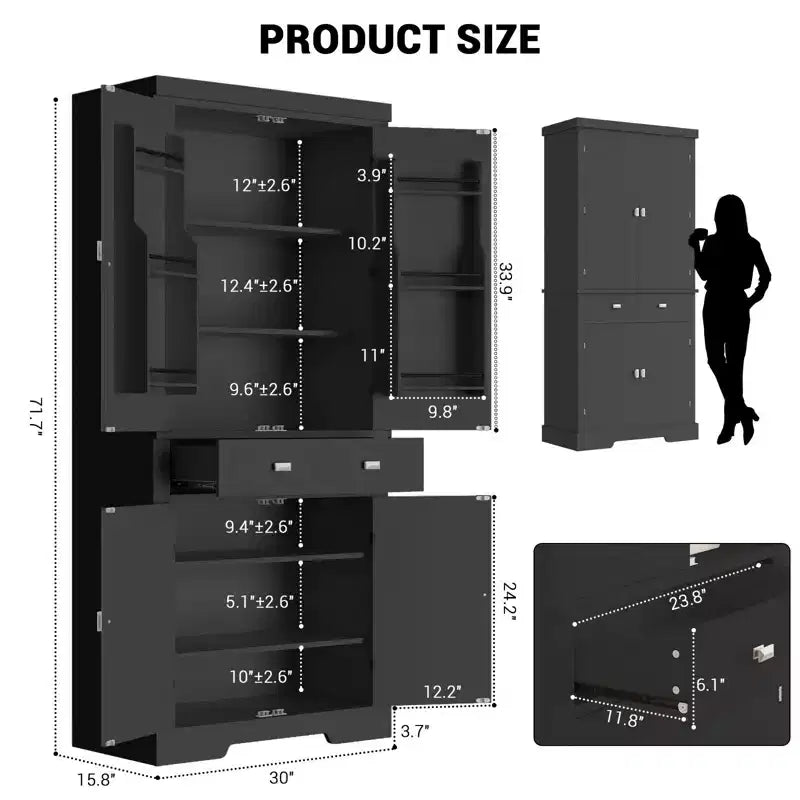 Meuble de rangement haut de cuisine de 71,7 po, buffet de rangement autoportant avec étagères réglables, vaisselier en bois
