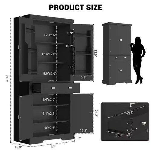 Meuble de rangement haut de cuisine de 71,7 po, buffet de rangement autoportant avec étagères réglables, vaisselier en bois