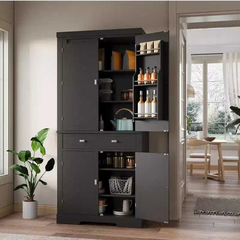 Meuble de rangement haut de cuisine de 71,7 po, buffet de rangement autoportant avec étagères réglables, vaisselier en bois
