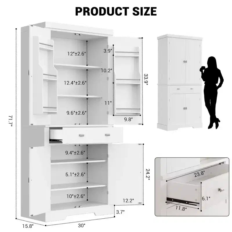 Meuble de rangement haut de cuisine de 71,7 po, buffet de rangement autoportant avec étagères réglables, vaisselier en bois