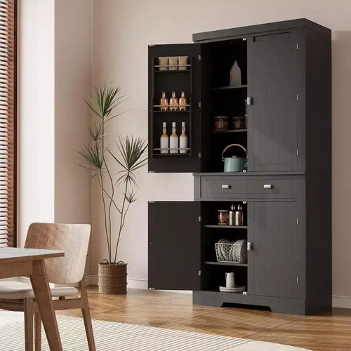 71.7 Tall Kitchen Pantry Cabinet, Freestanding Cupboard Storage Cabinet with Adjustable Shelves, Wooden Kitchen Hutch Bar Cabinet