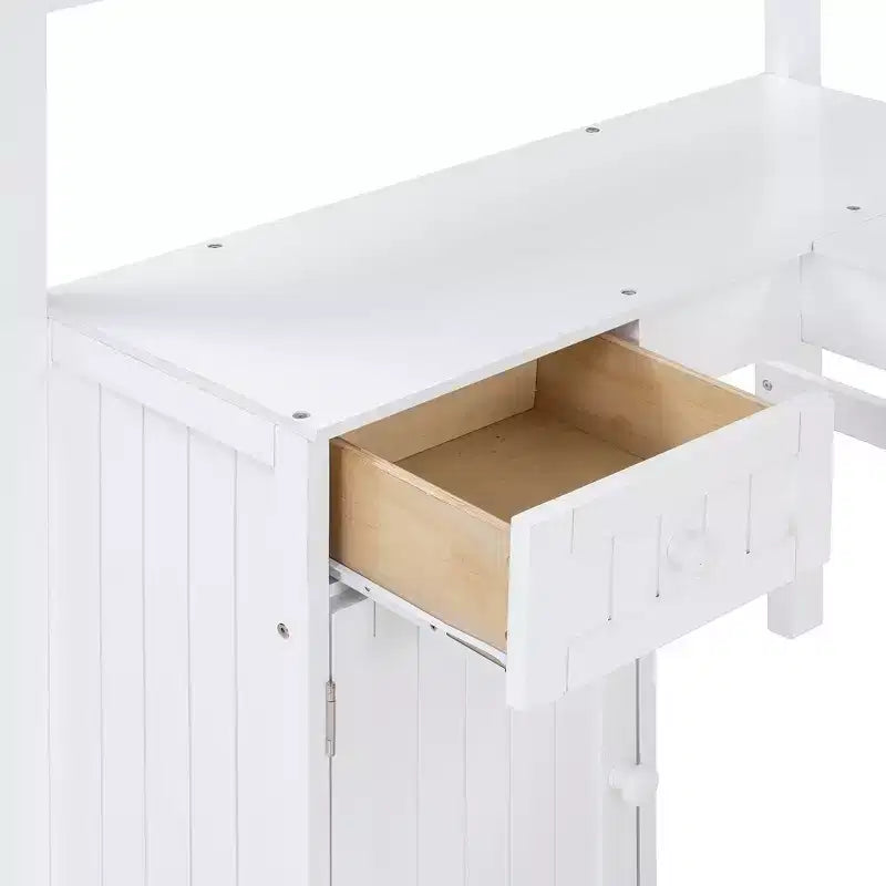 Lit mezzanine double Whisen Modern Design en bois avec tiroirs, armoire, étagères et bureau - Blanc