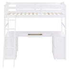 Lit mezzanine double Whisen Modern Design en bois avec tiroirs, armoire, étagères et bureau - Blanc