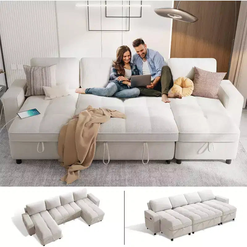 Dyonery 108 4 Seat Modular Sectional Sofa with USB Ports/Adjustable Backrest/2 Storage Seats