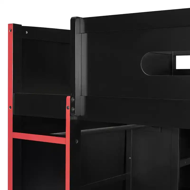 Lit mezzanine double Merax avec bureau, armoire, lumières LED RVB et port de chargement USB - Cadre noir élégant avec de multiples espaces de rangement pour les amateurs de jeux